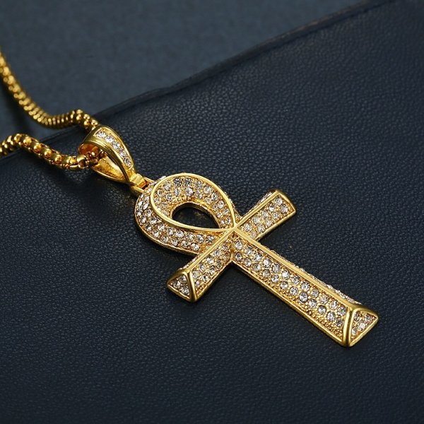 Mens Egyptian Ankh Cross Pendant With Stainless Steel Chain