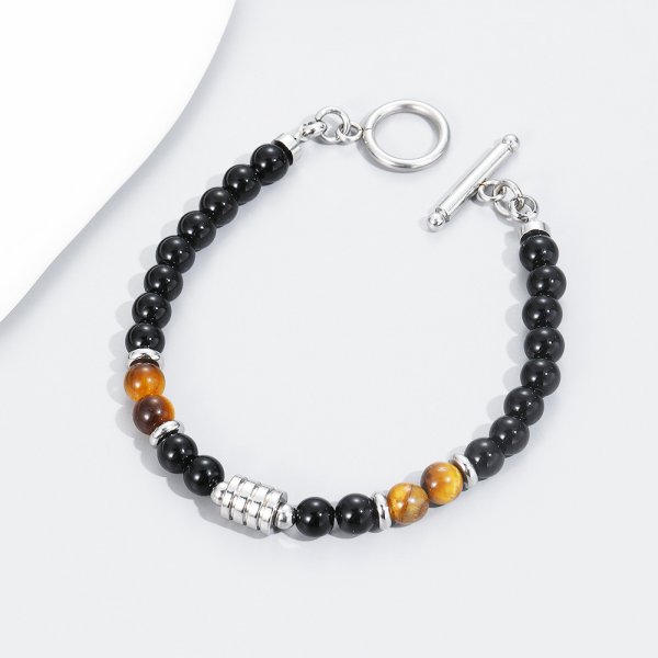 Stainless Steel OT Buckle Tiger-Eye Bracelet Men