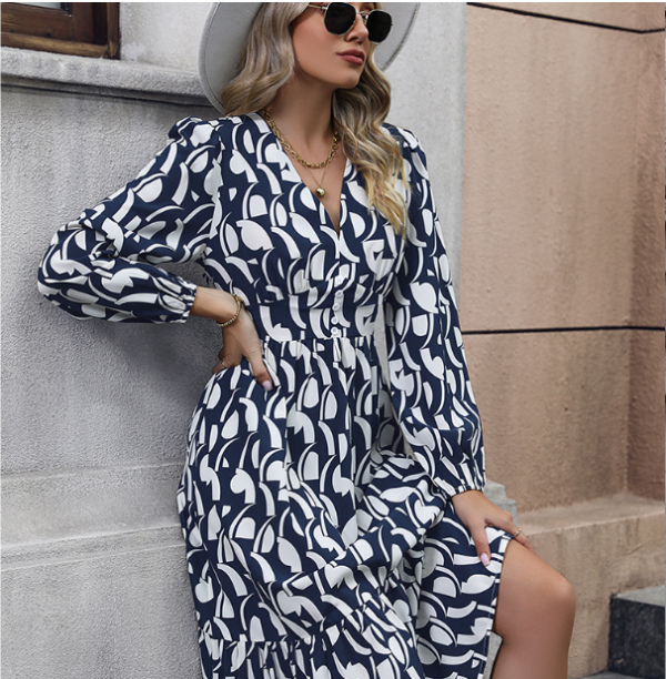 Fashion Women's Wear Long Sleeve Printed Dress