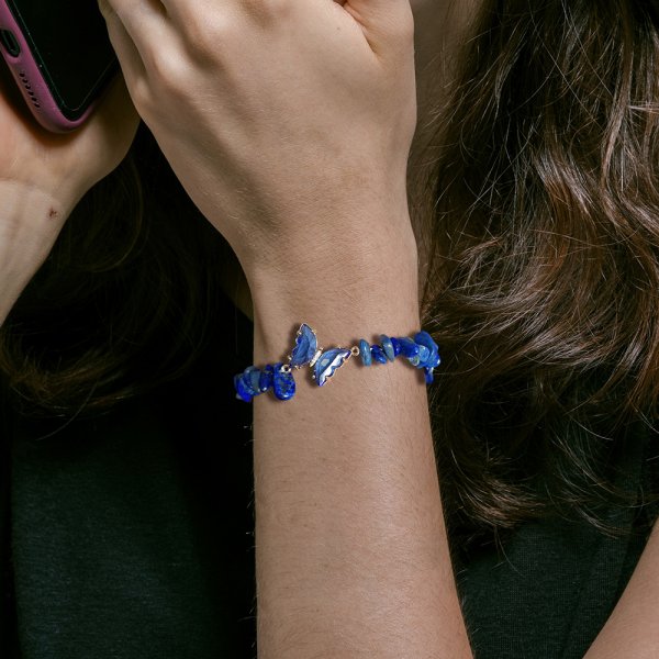 Women's Natural Lapis Lazuli Gravel Stretch Bracelet